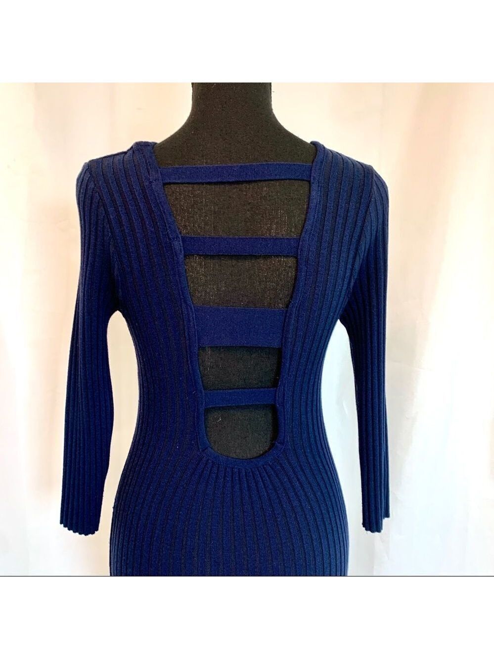 NAVY Blue ribbed knit long sleeve bodycon sweater dress Sz M - Picture 5 of 8